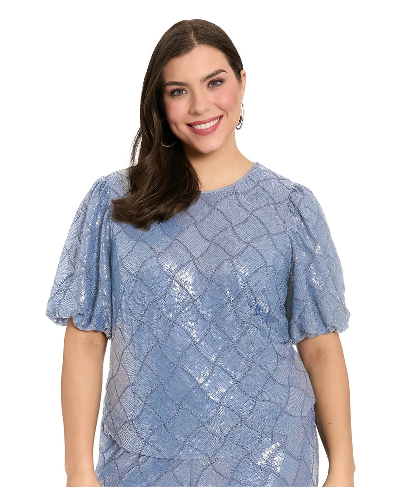 Muse Plus Jewel Neck Bubble-Sleeve Top