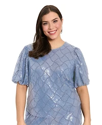 Muse Plus Jewel Neck Bubble-Sleeve Top