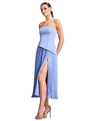 Dress the Population Women's Strapless Asymmetric Pleated Slit Midi