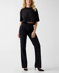 Guess Women's Rhinestone Embellished Crewneck Cropped T-Shirt