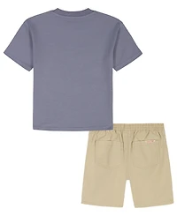 Calvin Klein Boys' 2T-7 Relaxed Monogram T-Shirt and Poplin Shorts, 2-Piece Set