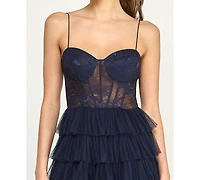 B Darlin Juniors' Lace Ruffled Sweetheart Sleeveless Gown, Created for Macy's