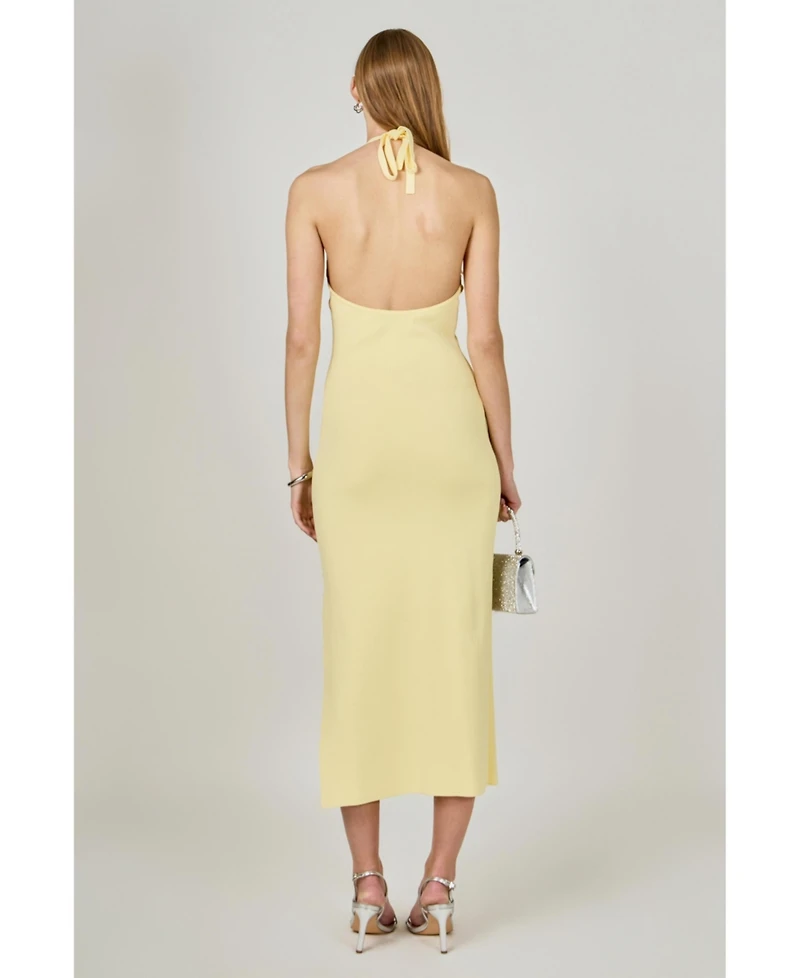 endless rose Women's Flower Detail Halter Maxi Dress