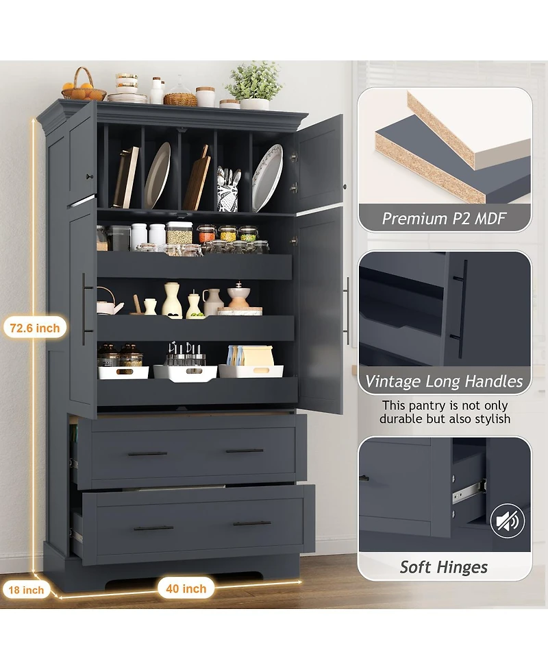 Streamdale Furniture Farmhouse 40"x18"x72.6" Kitchen Pantry, 4 Doors