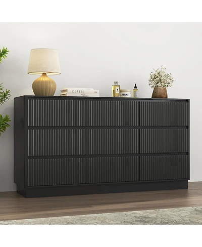 Streamdale Furniture 9 Drawer 63" Wide Wood Dresser, Modern Long Tv Stand