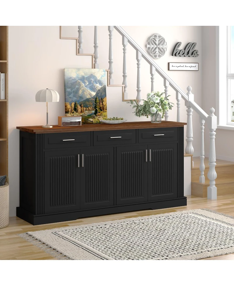 Streamdale Furniture 63" Fluted Sideboard Buffet Cabinet with Storage, Modern Coffee Bar Station