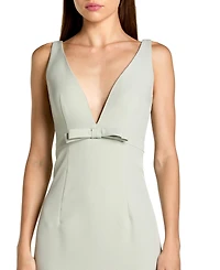Mac Duggal Petite Crepe Sleeveless V Neck Sheath Gown With Bow