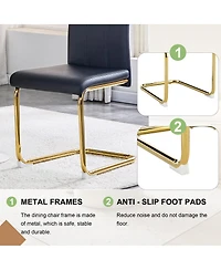 Streamdale 2-Pack Black Pu Upholstered Dining Chairs with Gold Legs