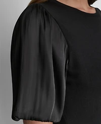 Dkny Women's Puffed Crewneck Mix Media Knit Top