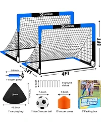 Set of 2 Kids 4x3ft Soccer Goals with Ball, Cones & Pop-Up Nets – Backyard Training Equipment for Ages 3-12, Outdoor Sports Gifts