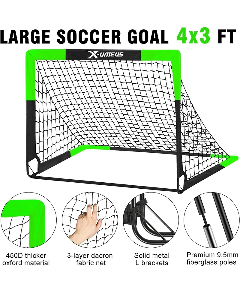 Set of 2 Kids 4x3ft Soccer Goals with Ball, Cones & Pop-Up Nets – Backyard Training Equipment for Ages 3-12, Outdoor Sports Gifts