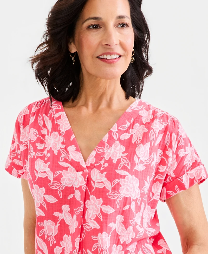 Style & Co Women's Cotton Gauze V-Neck Short-Sleeve Top, Macy's Exclusive