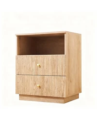 Yigii Wave Pattern Nightstand with Charging, Drawer, and Shelf