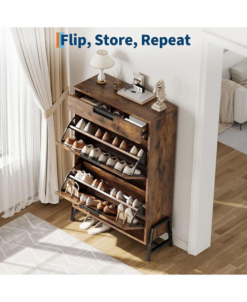 gaomon Shoe Storage Cabinet with 2 Flip Drawers and 1 Drawer, Entryway Organizer Freestanding Hidden Narrow Rack