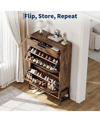 gaomon Shoe Storage Cabinet with 2 Flip Drawers and 1 Drawer, Entryway Organizer Freestanding Hidden Narrow Rack