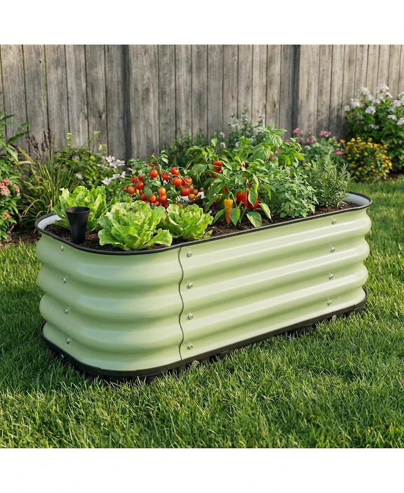 Aoodor Galvanized Raised Garden Bed 31.5'' Self-Watering Planter Box with Drainage Plug and Water Reservoir for Indoor & Outdoor Gardening