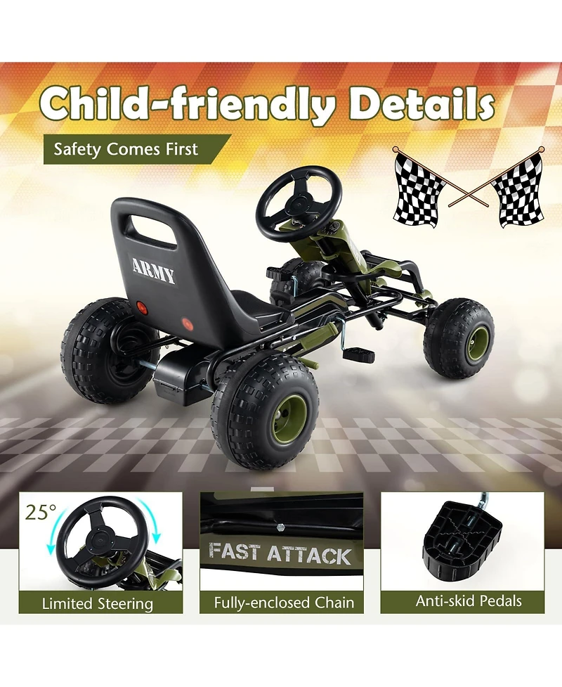 Mecale Kids Pedal Go Kart with Steering Wheel and Gear Shifter and Handbrake