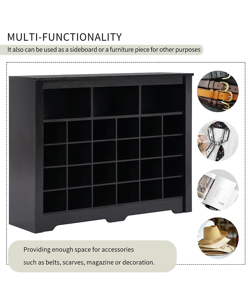 Rainsken Sleek Design 24 Shoe Cubby Console, 5-Tier Storage Cabinet with Curved Base, Freestanding Shoe Organizer for Hallway