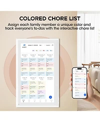 Mezed 21.5 Inch Smart Digital Calendar and Photo Frame Hd Touch Screen Wall Mountable Family Organizer with Meal Planner Duty Chart and Weather.