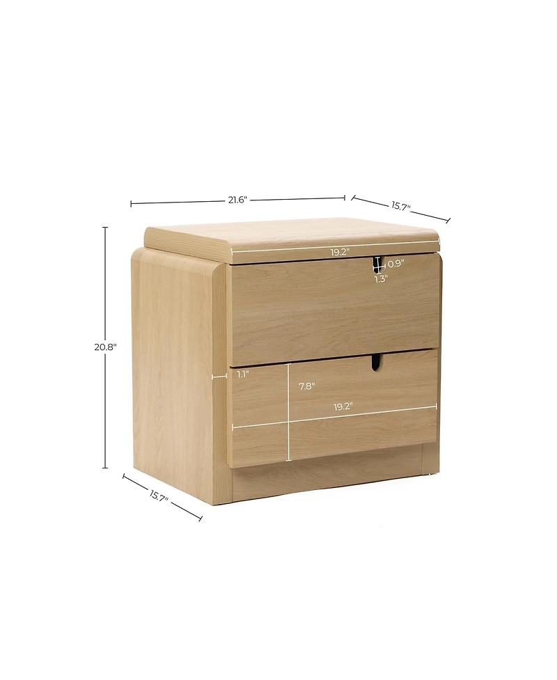 LuxenHome Oak Mid-Century 2-Drawer Nightstand, 20.5'' Engineered Wood Accent Table