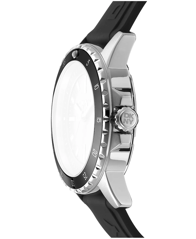 Dkny Men's Sport Watch Silver Dial Black Silicone Strap, 43mm