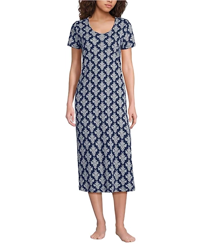Lands' End Women's Cotton Short Sleeve Midcalf Nightgown
