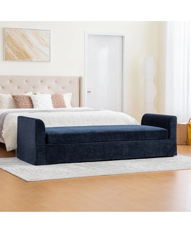 Streamdale Furniture Modern Chenille Chaise Lounge Couch with Armrests & Bolster Pillows