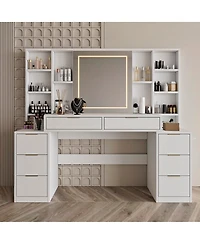 Streamdale Furniture Makeup Vanity Desk with Mirror, Lights & 8 Drawers, 59" Large Table