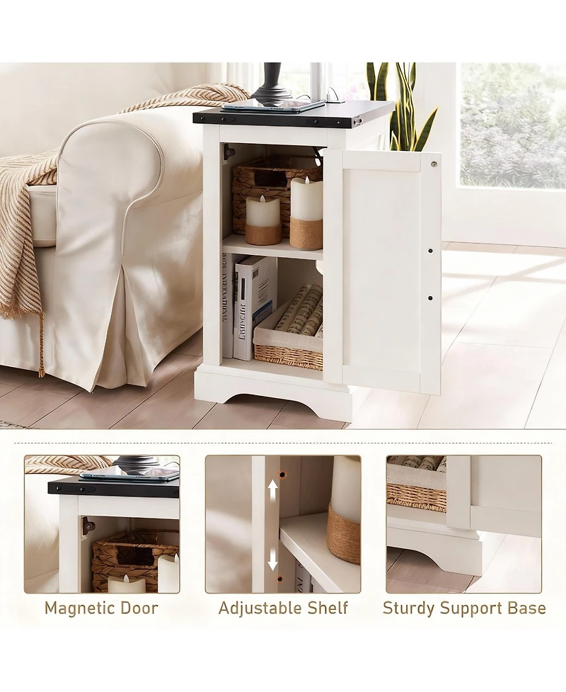 Yigii Farmhouse Nightstand with Charging Station