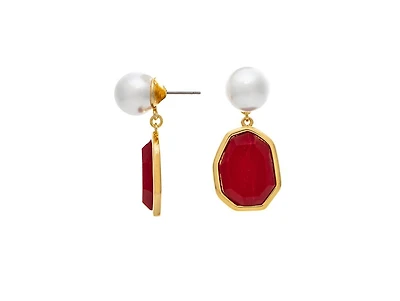 Rivka Friedman Faux Pearl and Carnelian Geometric Drop Earrings
