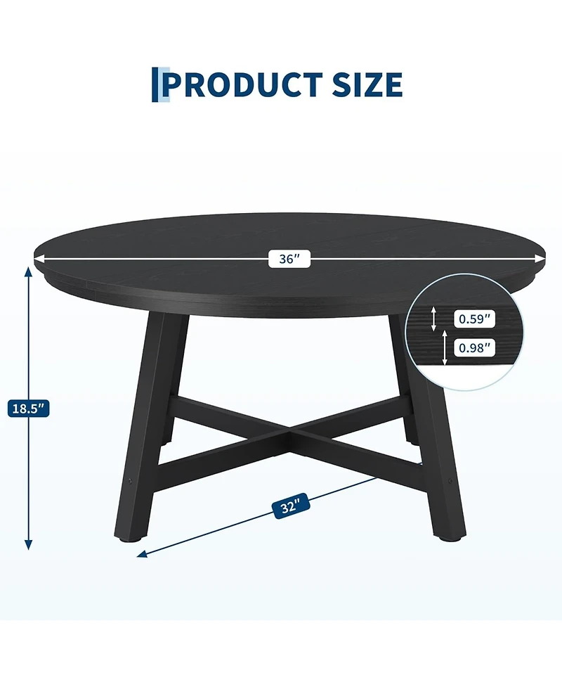 gaomon Round Coffee Table 36" Center Table,Large Industrial Accent Tables with Adjustable Feet, Living Room Thickened Le