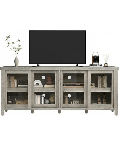 gaomon 65 Inch Tv Stand, Modern Entertainment Center with 4 Sliding Glass Doors & Storage Cabinets for Living Room Bedroom