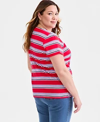 Style & Co Plus Striped Lace-Up Short-Sleeve Top