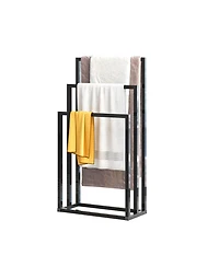 Rainsken 3 Tier Metal Towel Rack, Freestanding Towel Holder, Modern Standing Towels Drying Rack for Bedroom