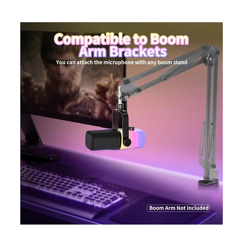 Zealsound Xlr/Usb Gaming Podcast Microphone - Rgb Lights, One-Touch Mute, 3.5mm Monitor Jack & Volume Knob for Pc/Mac/PS4/PS5/Phone