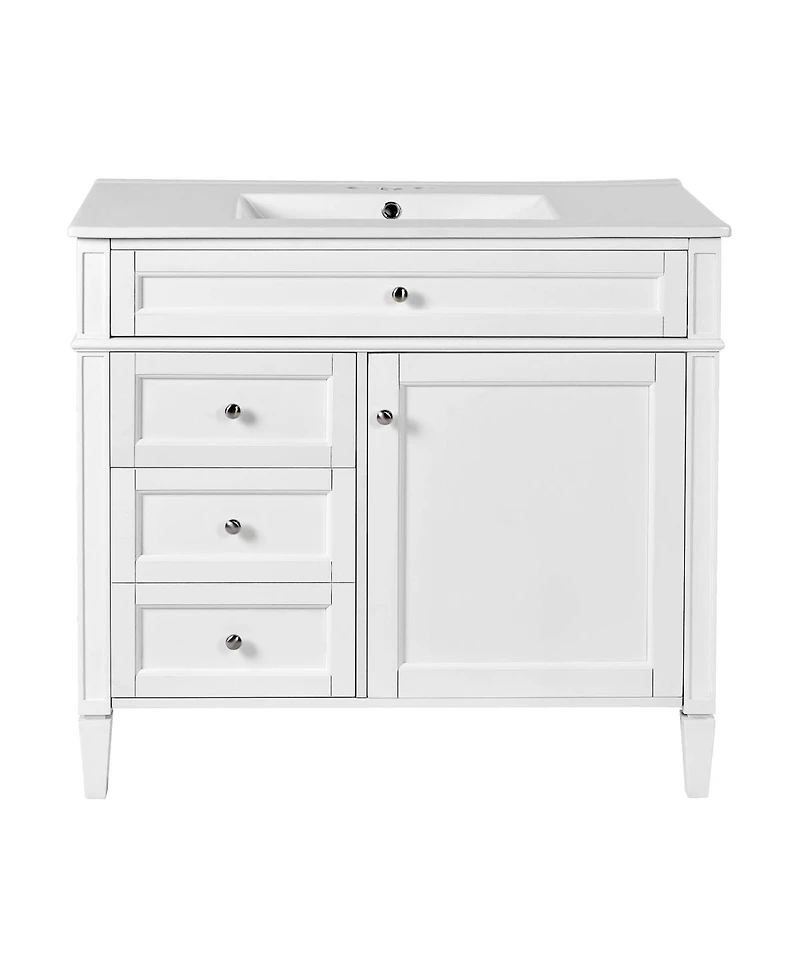 Sillysis 36" Modern Bathroom Vanity with Sink, Solid Wood Cabinet, Soft Close Drawers & Tip-Out Storage