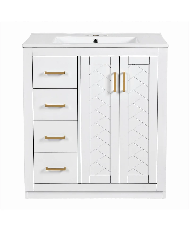 Sillysis 30" Freestanding Bathroom Vanity with Ceramic Sink, 3 Drawers & Soft Closing Doors, Modern Storage Cabinet