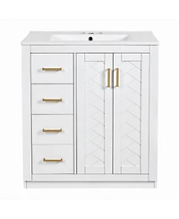 Sillysis 30" Freestanding Bathroom Vanity with Ceramic Sink, 3 Drawers & Soft Closing Doors, Modern Storage Cabinet