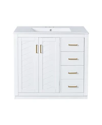 Sillysis 36" Bathroom Vanity with Ceramic Sink, Modern Solid Wood Cabinet & Ample Storage Drawers for Small Spaces