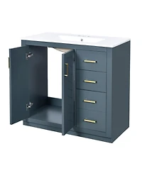 Sillysis 36" Bathroom Vanity with Ceramic Sink, Modern Solid Wood Cabinet & Ample Storage Drawers for Small Spaces