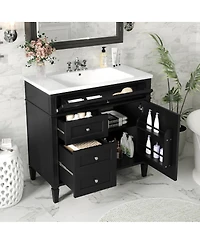 Sillysis 36" Bathroom Vanity with Resin Sink, Modern Freestanding Cabinet Drawers & Adjustable Shelf, Solid Wood Mdf Storage