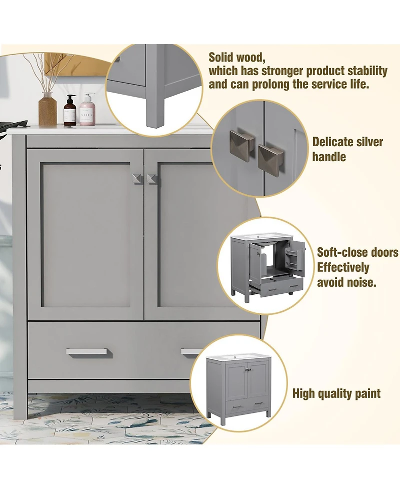 Sillysis 30" Bathroom Vanity with Sink, Solid Wood Cabinet & Soft Close Doors, Drawer Storage for Modern Bathrooms
