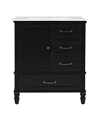 Sillysis 30" Modern Bathroom Vanity with Ceramic Sink, Freestanding Acacia Wood Mdf Cabinet 3 Drawers & Door