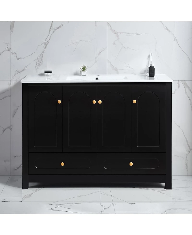 Sillysis 48" Bathroom Vanity with Integrated Ceramic Sink, Mdf Cabinet & Soft-Close Doors, Transitional Modern Storage for Elegant Decor