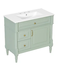 Sillysis 36" Bathroom Vanity with Sink, Solid Wood Cabinet Flip Drawer and Adjustable Shelf, Freestanding Modern Storage