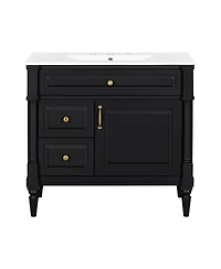 Sillysis 36" Bathroom Vanity with Sink, Solid Wood Cabinet Flip Drawer and Adjustable Shelf, Freestanding Modern Storage