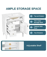 Sillysis 30" Bathroom Vanity with Ceramic Sink, Modern Solid Wood Freestanding Cabinet for Small Spaces