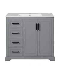 Sillysis 36" Modern Bathroom Vanity with Ceramic Sink, Solid Wood Frame & Soft Close Drawers for Small Spaces