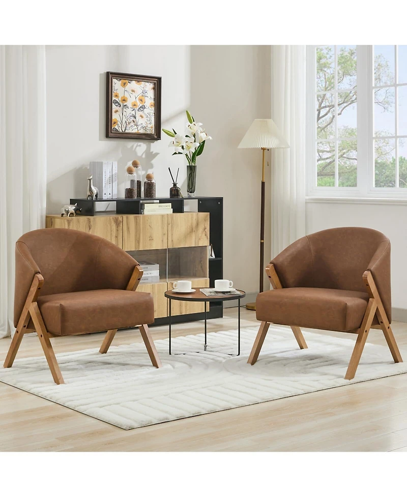 gaomon Mid-Century Modern Linen Upholstered Reading Armchair, Solid Wood Frame Comfortable Side Chair for Home