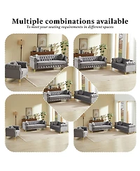 Streamdale Furniture Velvet Chesterfield Sofa with Copper Studs & Tufted Buttons